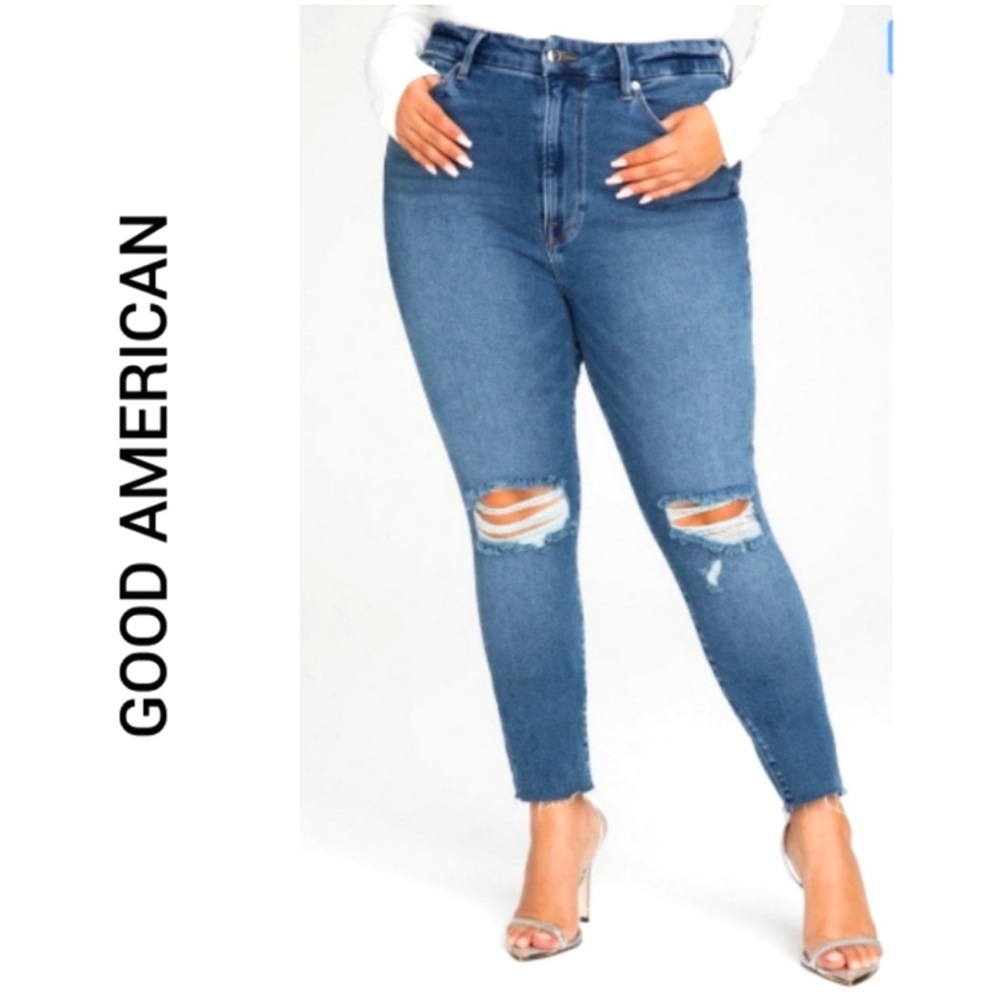 Good American Good Waist Crop Jeans Distressed High Rise…